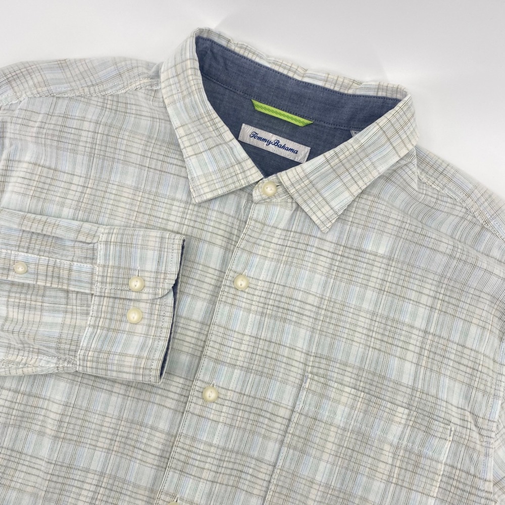 Tommy Bahama Cozy Cord Shirt Mens XXL Bleached Sand Plaid Button Down NWT